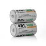 EBL D Size Rechargeable Batteries – 10000mAh Ni-MH Cells (Pack of 2)