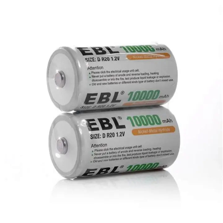 EBL D Size Rechargeable Batteries – 10000mAh Ni-MH Cells (Pack of 2)