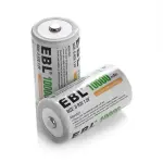 EBL D Size Rechargeable Batteries – 10000mAh Ni-MH Cells (Pack of 2)