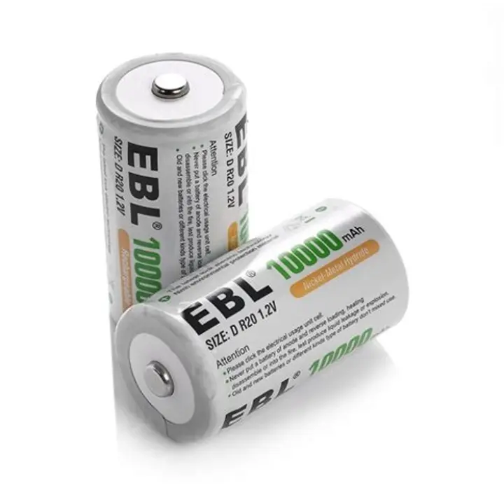 EBL D Size Rechargeable Batteries – 10000mAh Ni-MH Cells (Pack of 2)