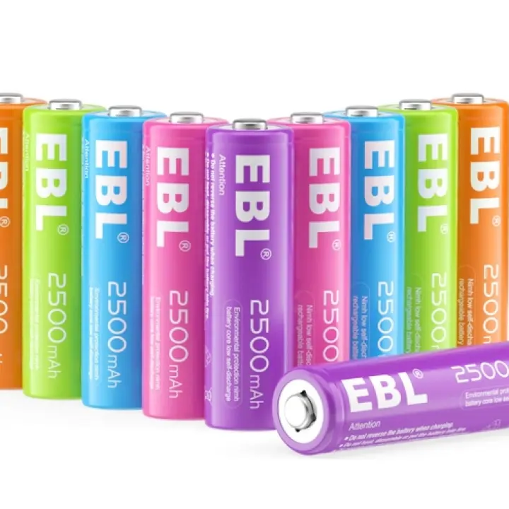 EBL AA Rechargeable Batteries – 1.2V 2500mAh Ni-MH Cells (10-Pack, 5 Colors)