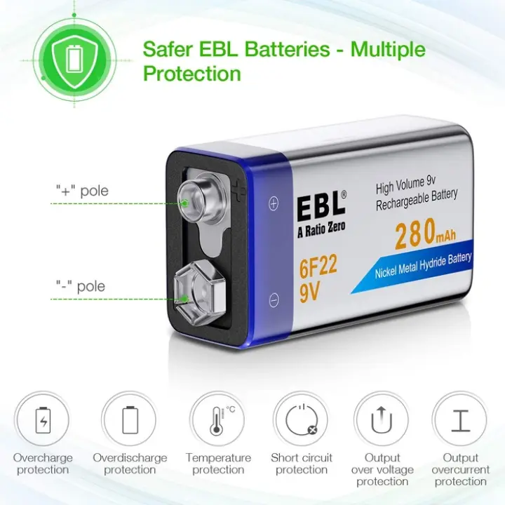 EBL 9V 280mAh NiMH Rechargeable Battery – High-Capacity Power Cell
