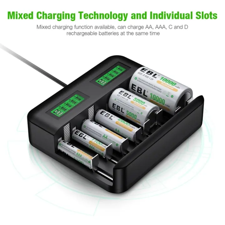 EBL-C9008TC 8-Slot Smart Battery Charger – AA/AAA/C/D NiMH/NiCd Compatible (No Batteries Included)