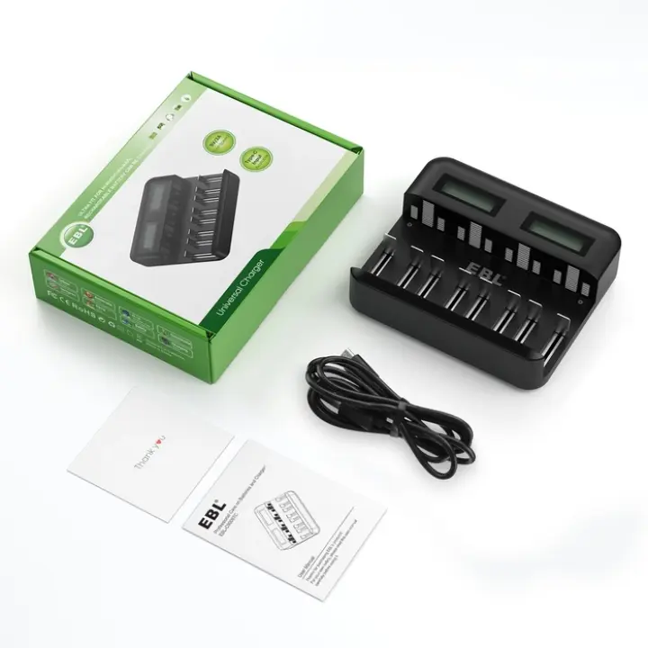 EBL-C9008TC 8-Slot Smart Battery Charger – AA/AAA/C/D NiMH/NiCd Compatible (No Batteries Included)