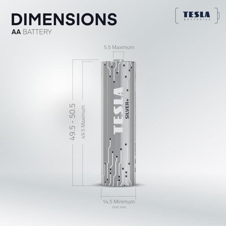 Tesla Batteries Silver+ AA High Performance Alkaline Batteries, Micro Pencil Batteries, 10- Year Shelf Life, A Long-Lasting Battery Life, Leak-Free, LR06, 50 Count