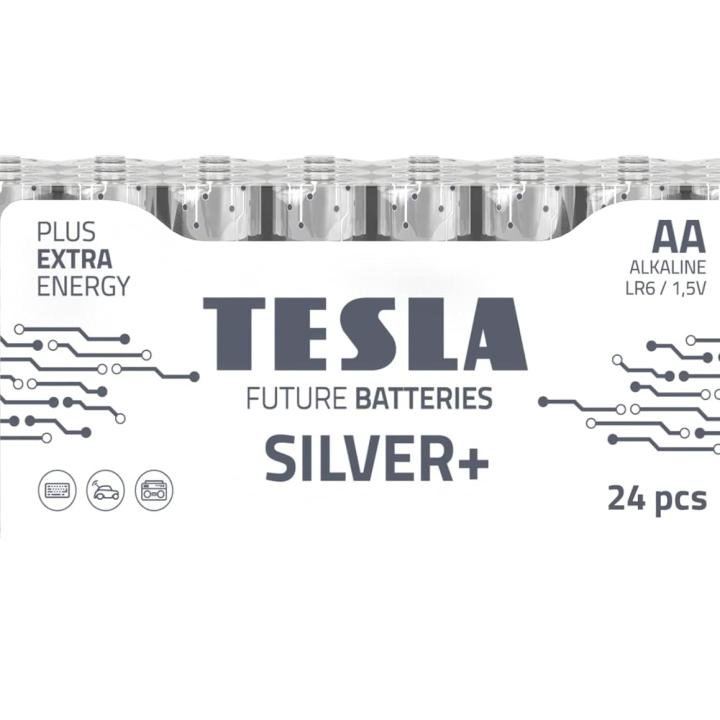 Tesla Batteries Silver+ AA High Performance Alkaline Batteries, Micro Pencil Batteries, 10- Year Shelf Life, A Long-Lasting Battery Life, Leak-Free, LR06, 50 Count