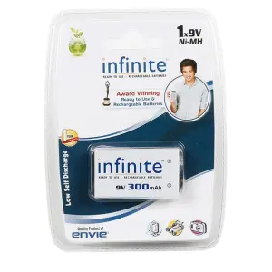 Infinite ENVIE 9v Ni-Mh 300mAh Rechargeable Battery